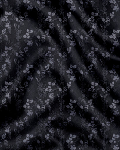 Asphalt Black with Limestone Gray and Vapor Gray Jacquard Leaf Printed Stripes Cotton Shirt