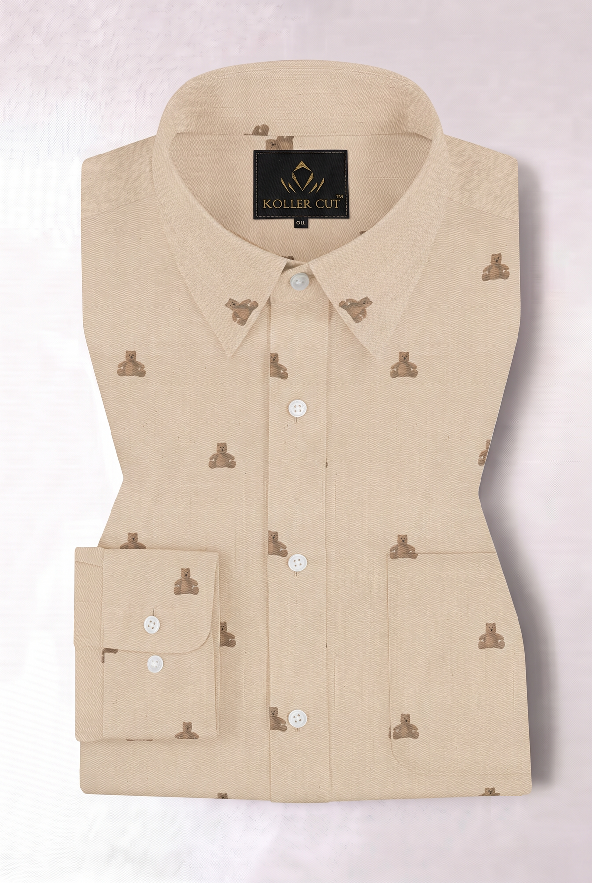 Beige and Biscotti Cream Teddy Bear Printed Cotton Shirt