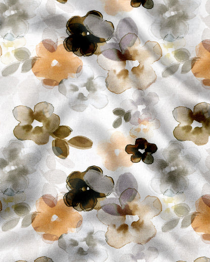 Bright White With Lark Yellow and Kombu Green Hibiscus Flowers Printed Cotton Linen Shirt