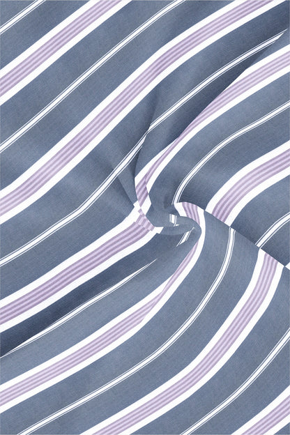 Cadet Blue with Snow White and Pearl Lavender Stripes Cotton Shirt
