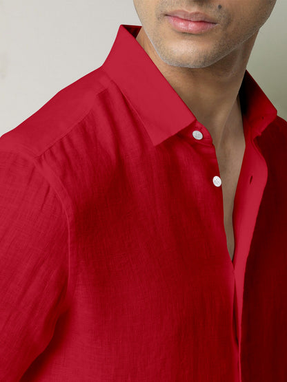 Cadmium Red Luxurious Linen Shirt Best pure linen shirt in India plus size linen shirt in india 