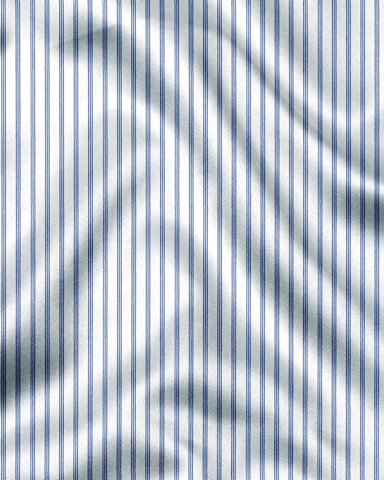 Chambray Blue And Snow White Multitrack Stripes Cotton Shirt