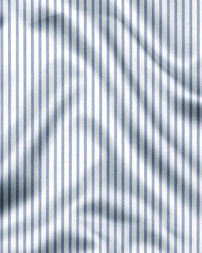 Chambray Blue And Snow White Multitrack Stripes Cotton Shirt
