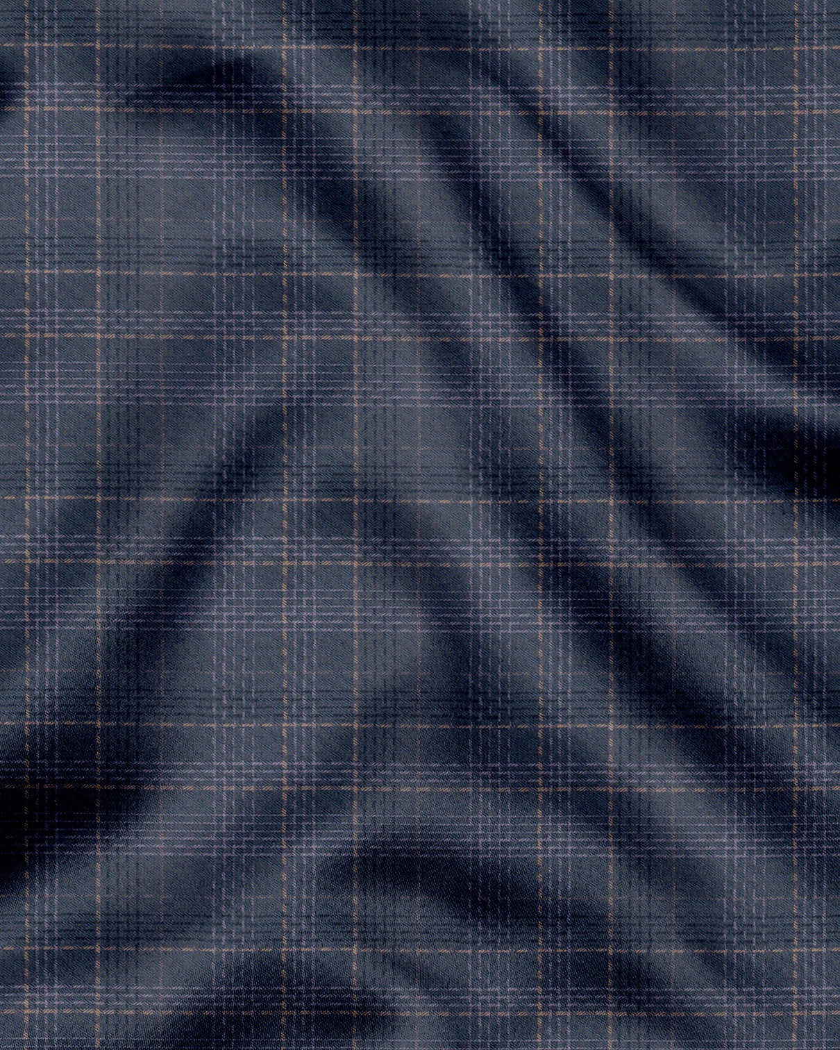Charcoal Grey With Parsnip Yellow and Pearl Pink Windowpane Checks 2 ply Giza Cotton Shirt