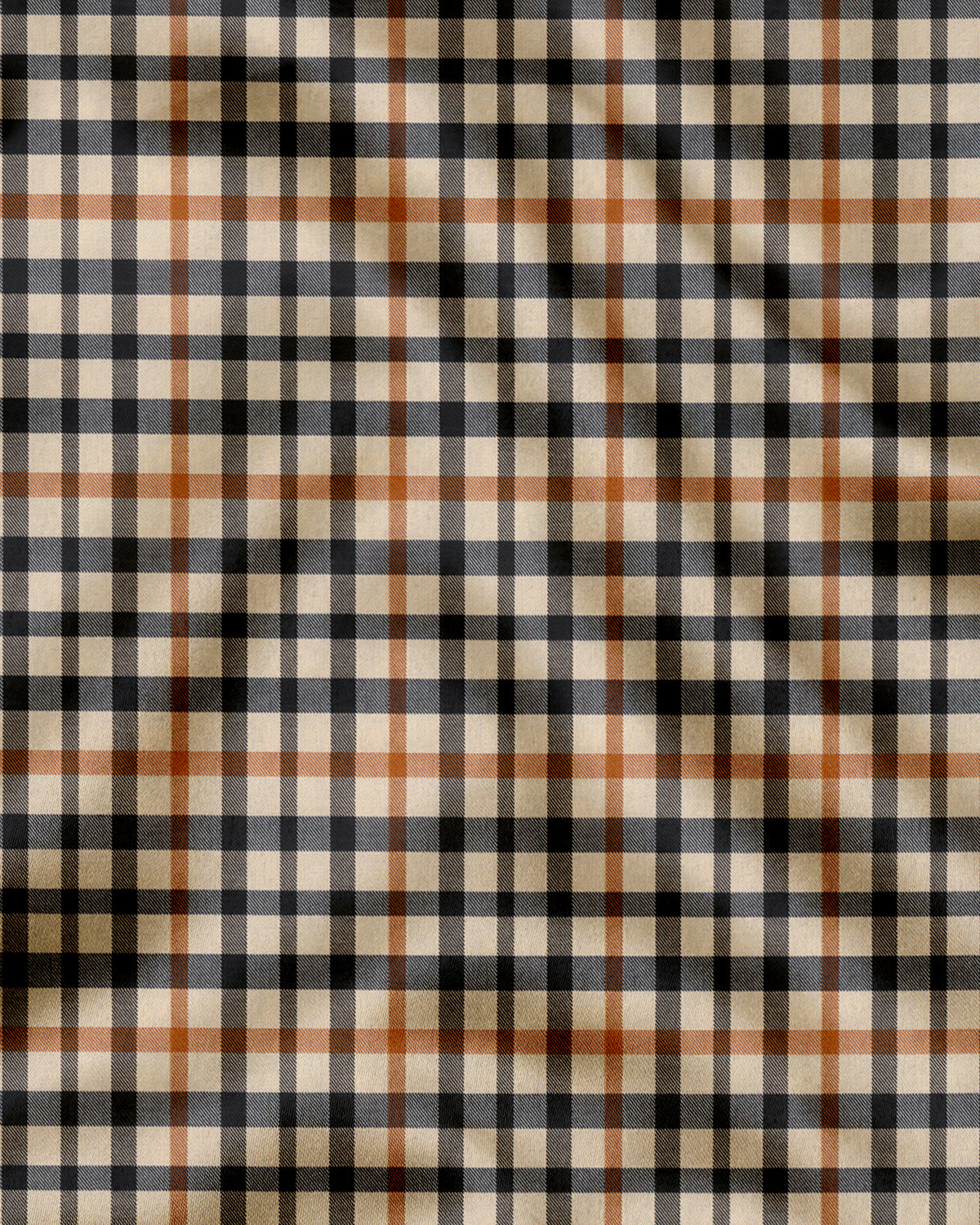 Cornhusk Cream with Black and Tangerine Orange Gun Club Checks 2 Ply Giza Cotton Shirt