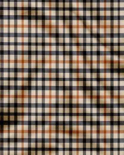 Cornhusk Cream with Black and Tangerine Orange Gun Club Checks 2 Ply Giza Cotton Shirt