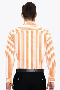 White with Tangerine Orange and Melon Stripes Cotton Linen Shirt