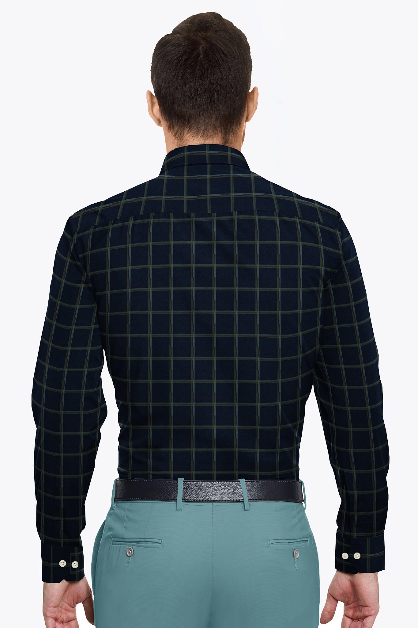 Midnight Blue and Saddle Brown Checks Giza Cotton Shirt