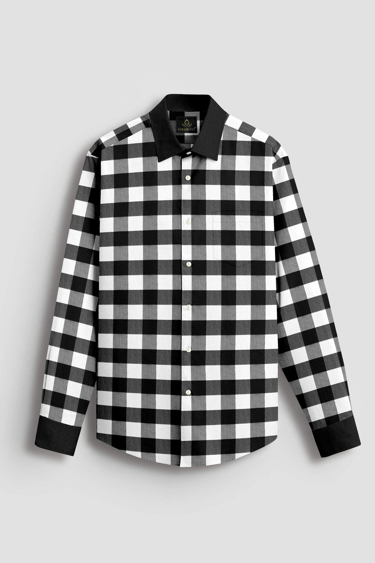 White and Carbon Black Buffalo Checks Designer Cotton Shirt