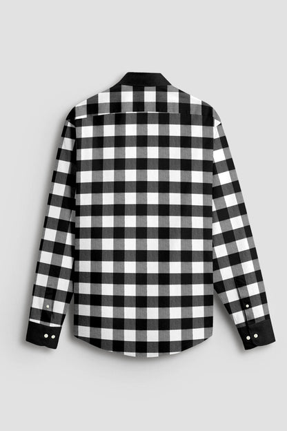 White and Carbon Black Buffalo Checks Designer Cotton Shirt