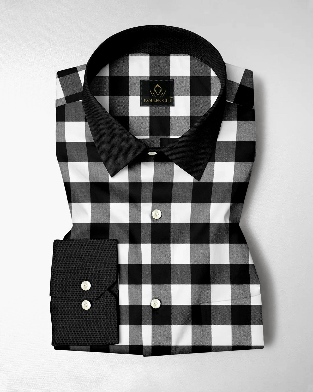 White and Carbon Black Buffalo Checks Designer Cotton Shirt