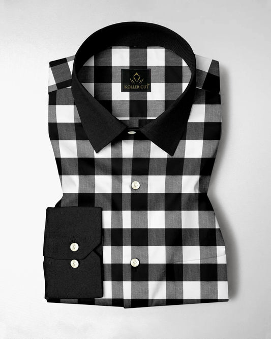 White and Carbon Black Buffalo Checks Designer Cotton Shirt