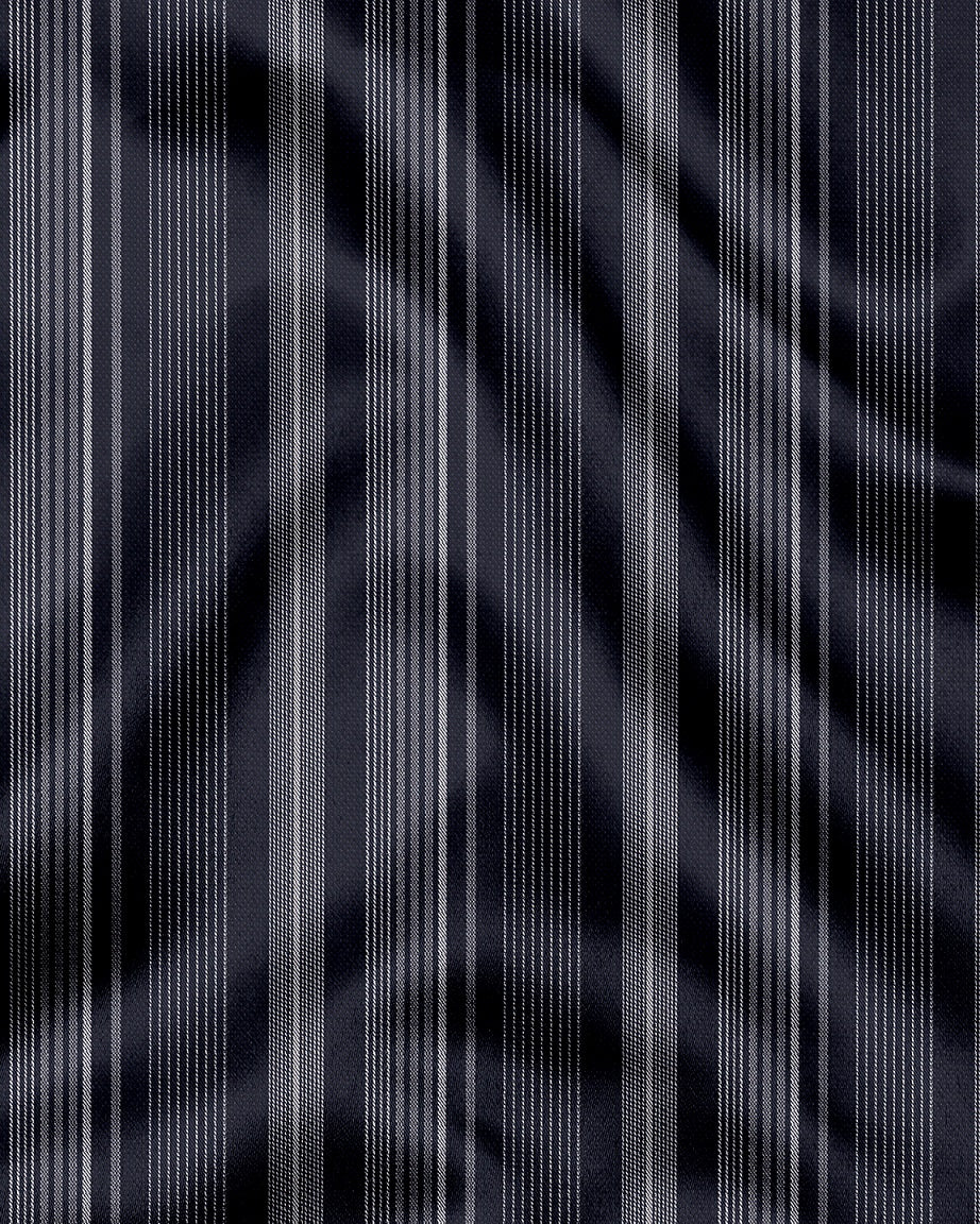 Dark Sapphire Blue and Sleet Gray Multitrack Thread Dash Stripes 2 ply Cotton Shirt
