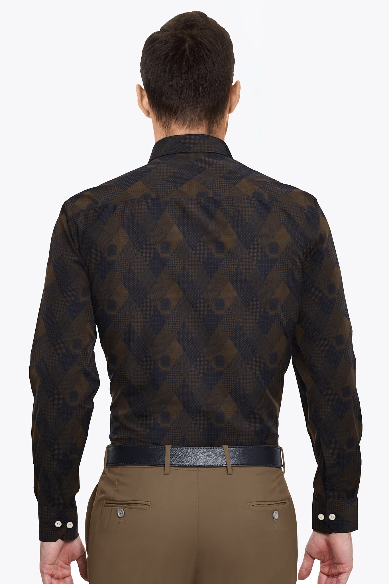 Caramal Brown and Moonlit Blue Jacquard Print Egyptian Giza Cotton Shirt