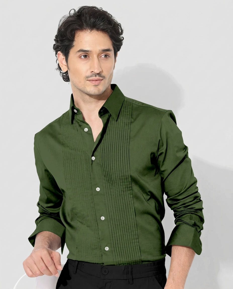 Basil Green Men's Giza Cotton Tuxedo Shirt