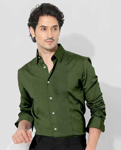 Basil Green Men's Giza Cotton Tuxedo Shirt