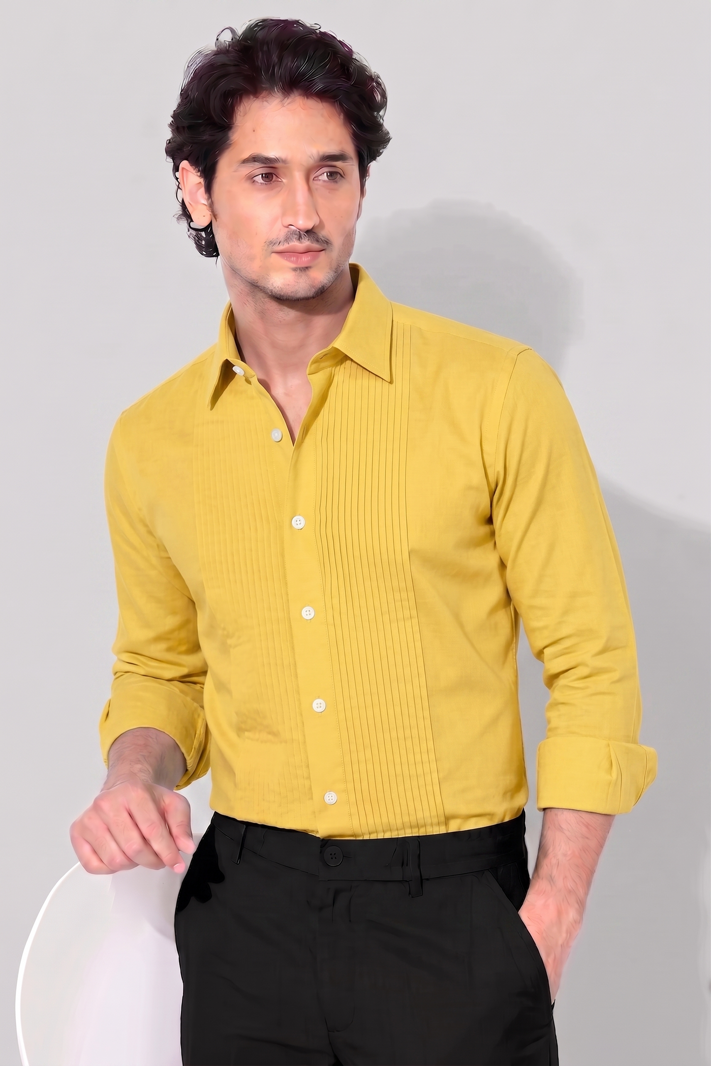 Lemon Yellow Giza Cotton Tuxedo Shirt