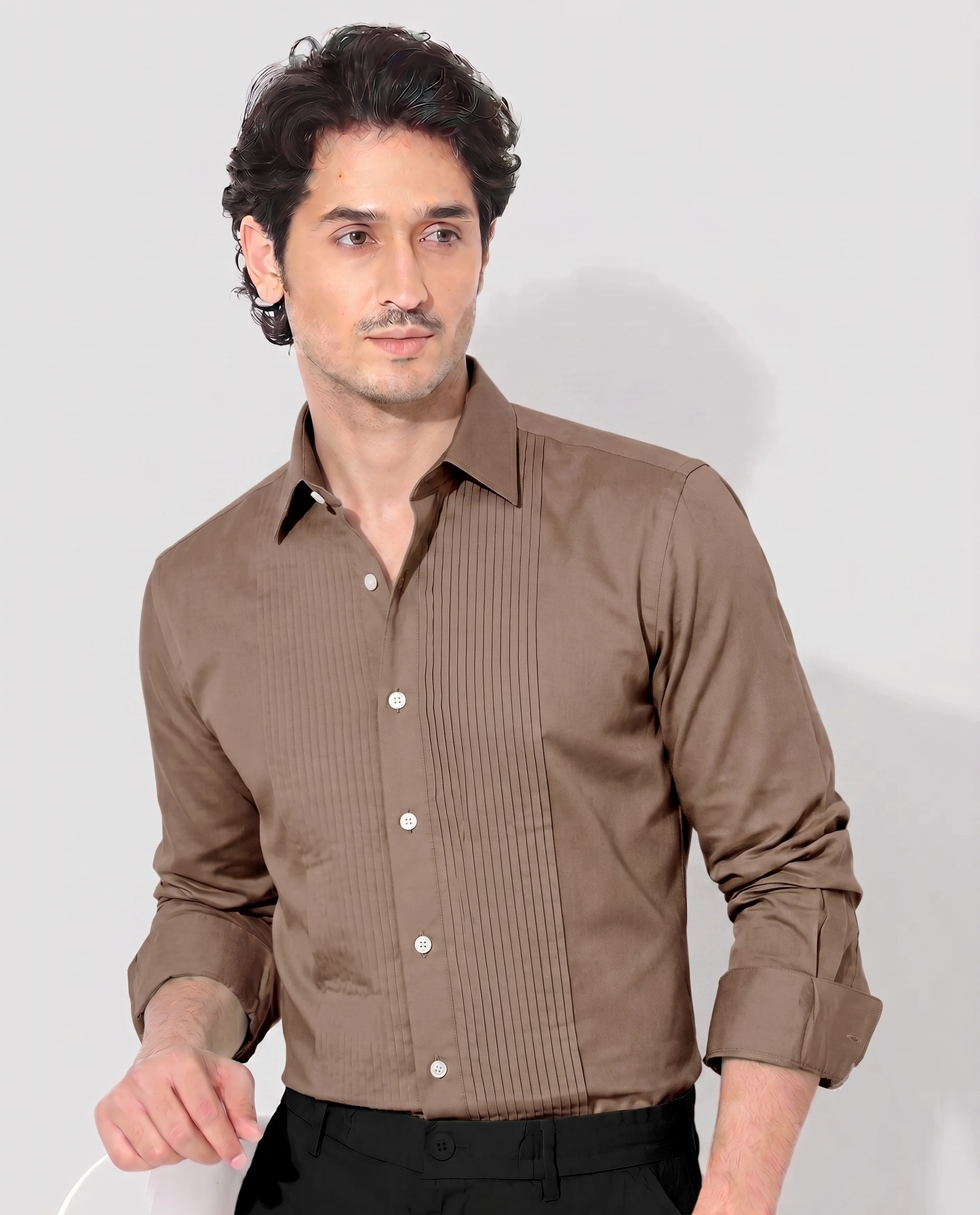 Mocha Mousse Giza Cotton Tuxedo Shirt