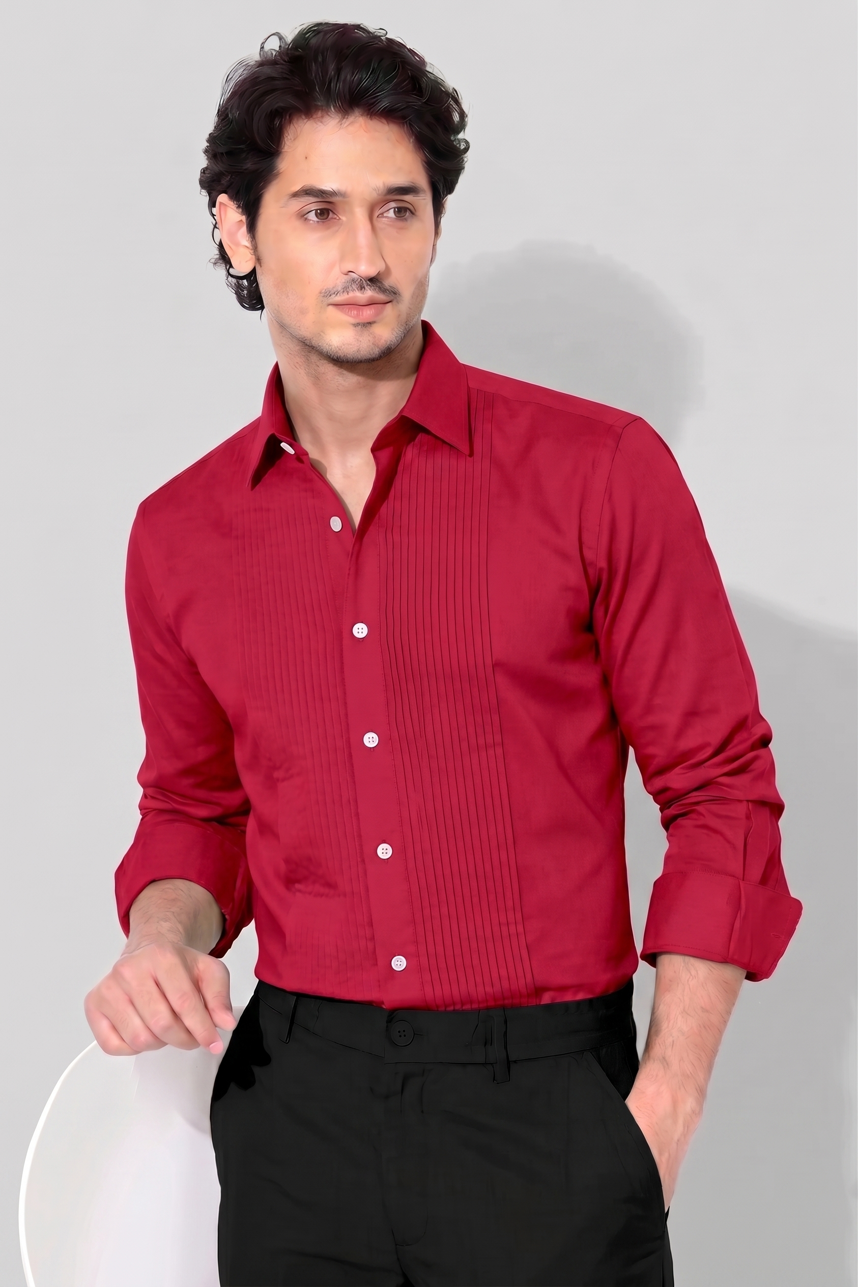 Red Giza Cotton Tuxedo Shirt