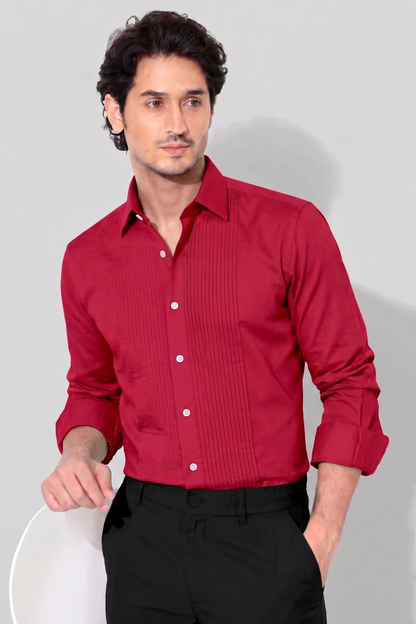 Red Giza Cotton Tuxedo Shirt