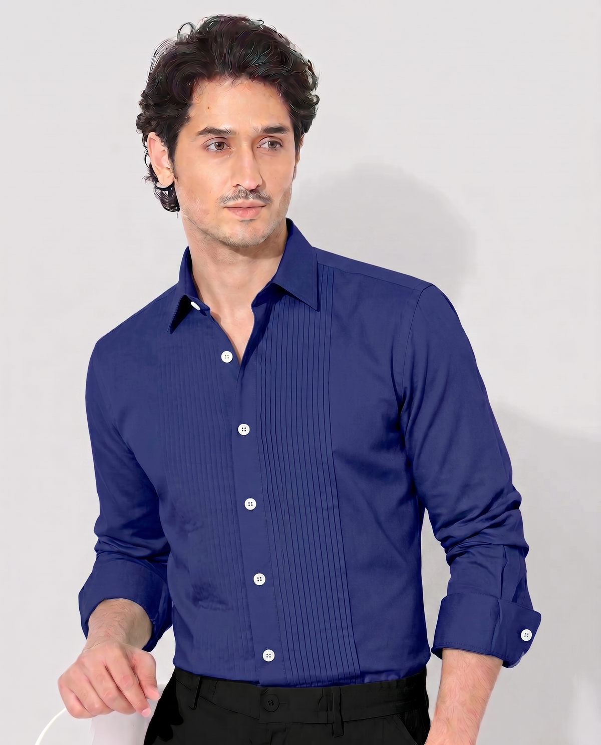 Indigo Blue Giza Cotton Tuxedo Shirt