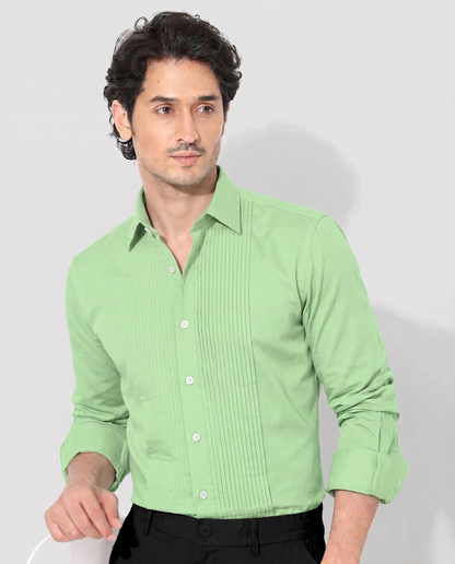 Pistachio Green Giza Cotton Tuxedo Shirt