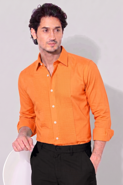 Persimmon Orange Giza Cotton Tuxedo Shirt