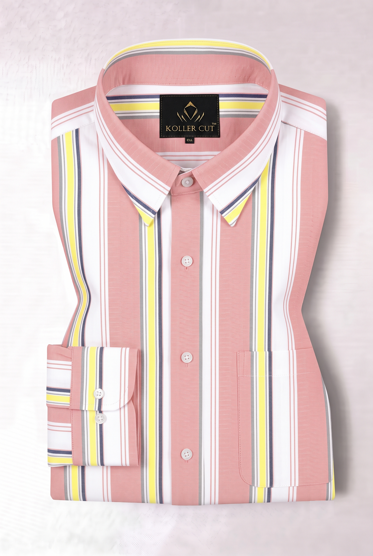 Gossamer Pink with White and Cobalt Blue Stripes Cotton Shirt