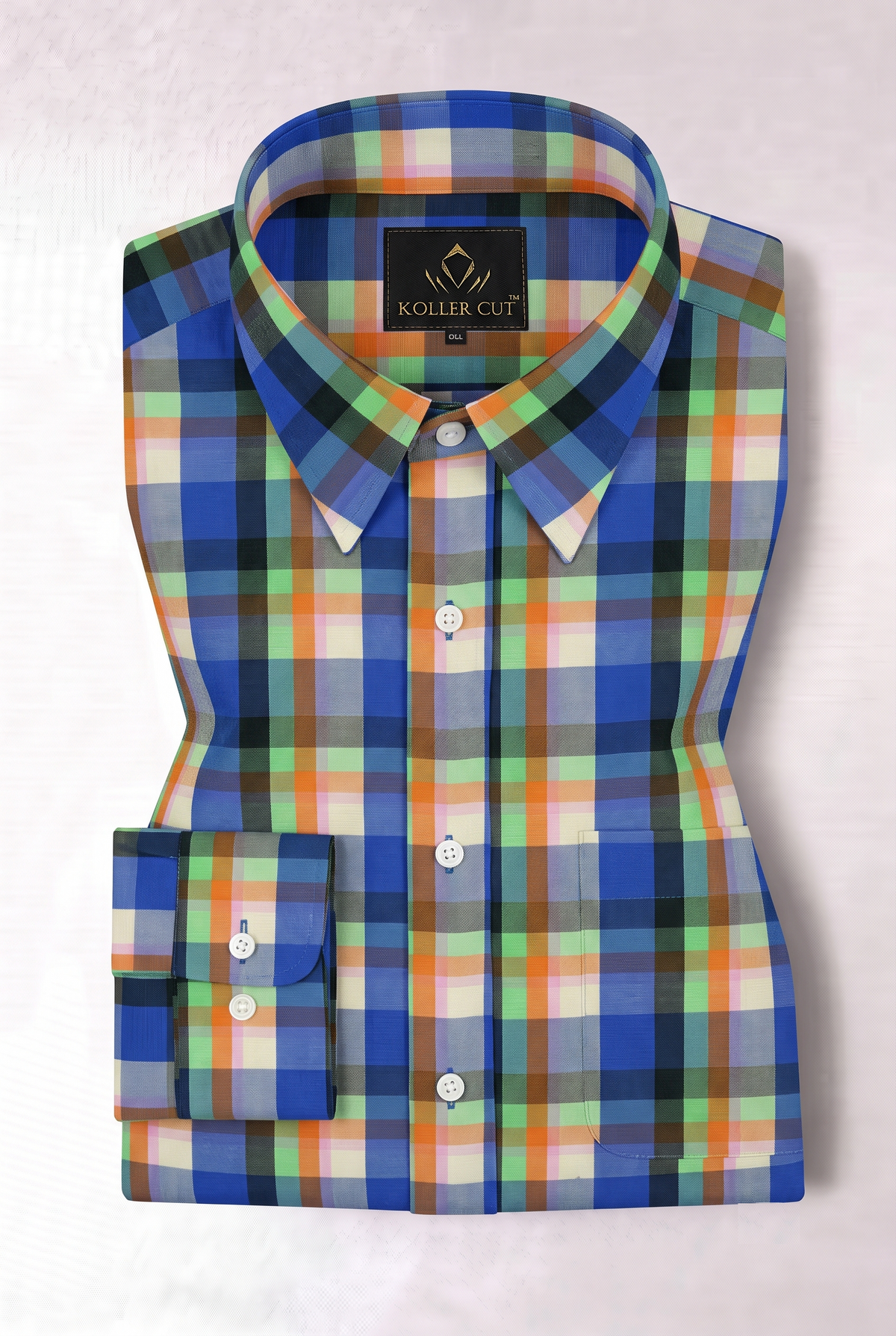 Indigo Blue Celosia Orange and Paradise Green Checks Cotton Shirt