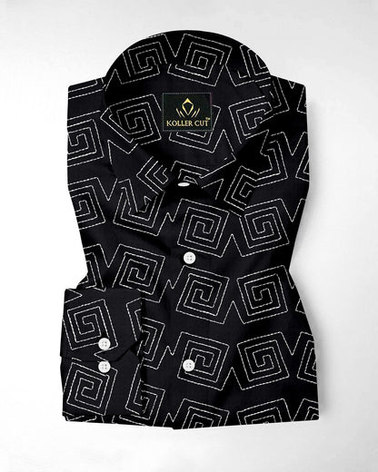 Jade Black Square Labyrinth Embroidered Giza Cotton Shirt