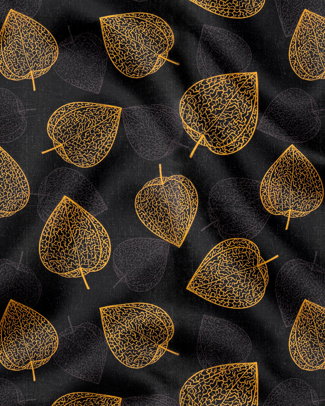 Jade black and Mustard Yellow Poplar Leaves Printed Giza Cotton Shirt- Best Printed Plus Size Shirt in India