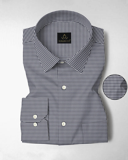 Jet Black and White Hounds Tooth Checks Cotton Shirt