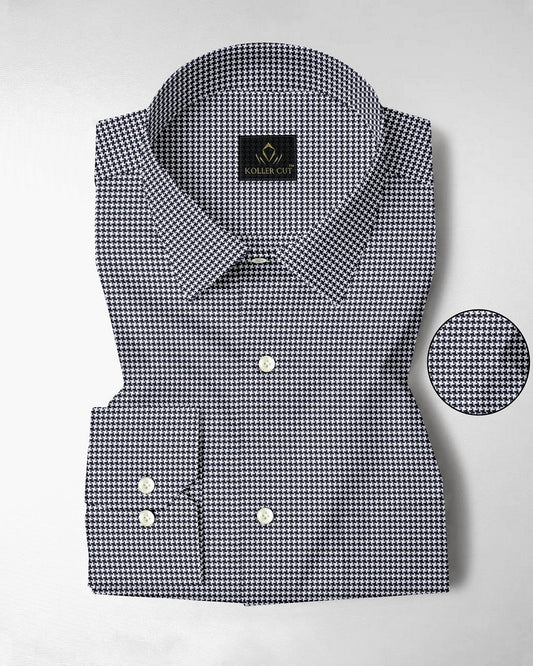 Jet Black and White Hounds Tooth Checks Cotton Shirt