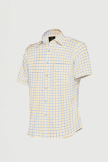 White with  Misted Yellow and Lichen Blue Checks Cotton Shirt