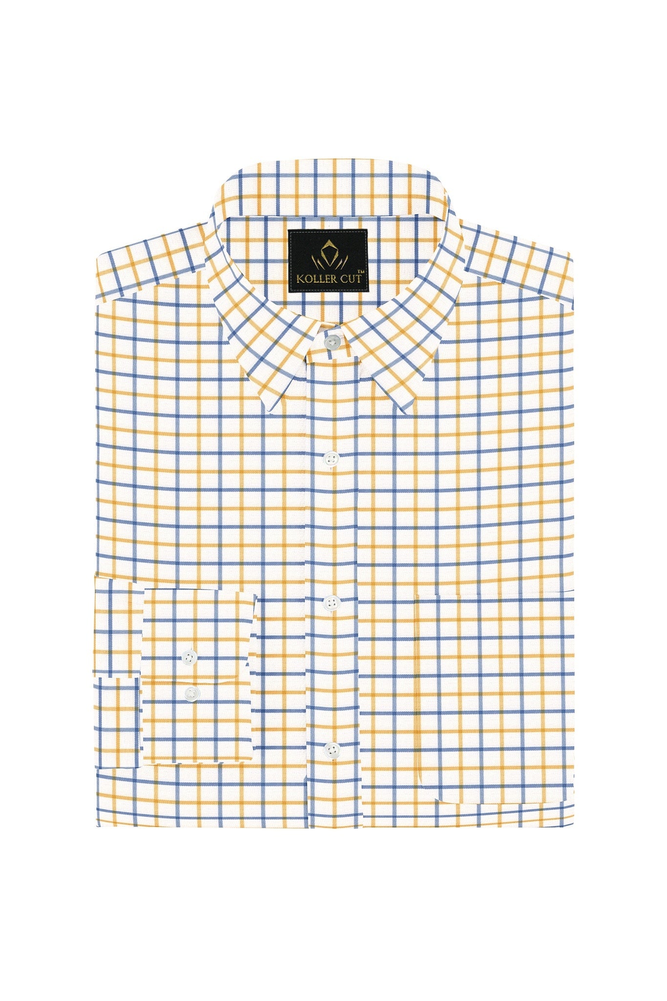 White with  Misted Yellow and Lichen Blue Checks Cotton Shirt