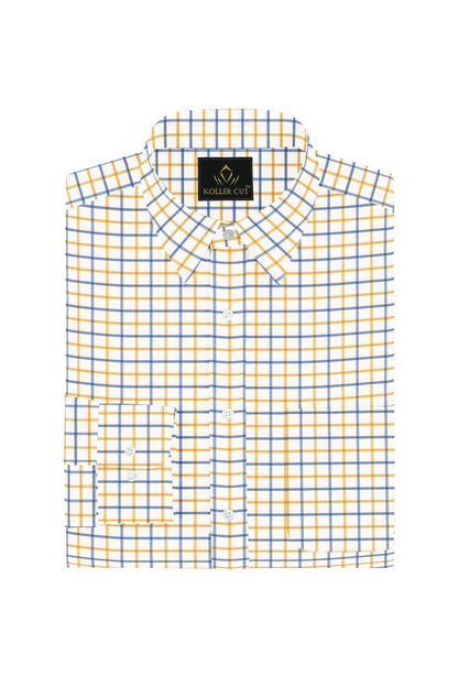 White with  Misted Yellow and Lichen Blue Checks Cotton Shirt