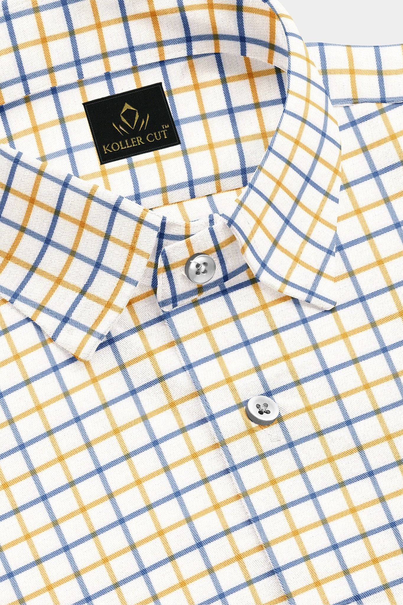 White with  Misted Yellow and Lichen Blue Checks Cotton Shirt