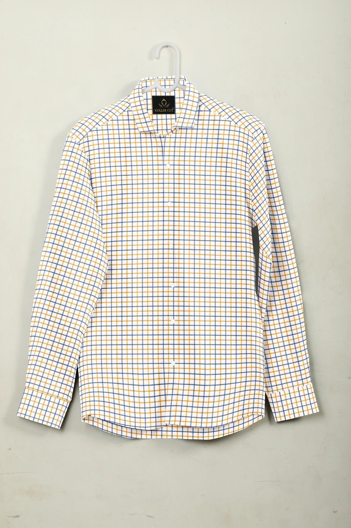 White with  Misted Yellow and Lichen Blue Checks Cotton Shirt