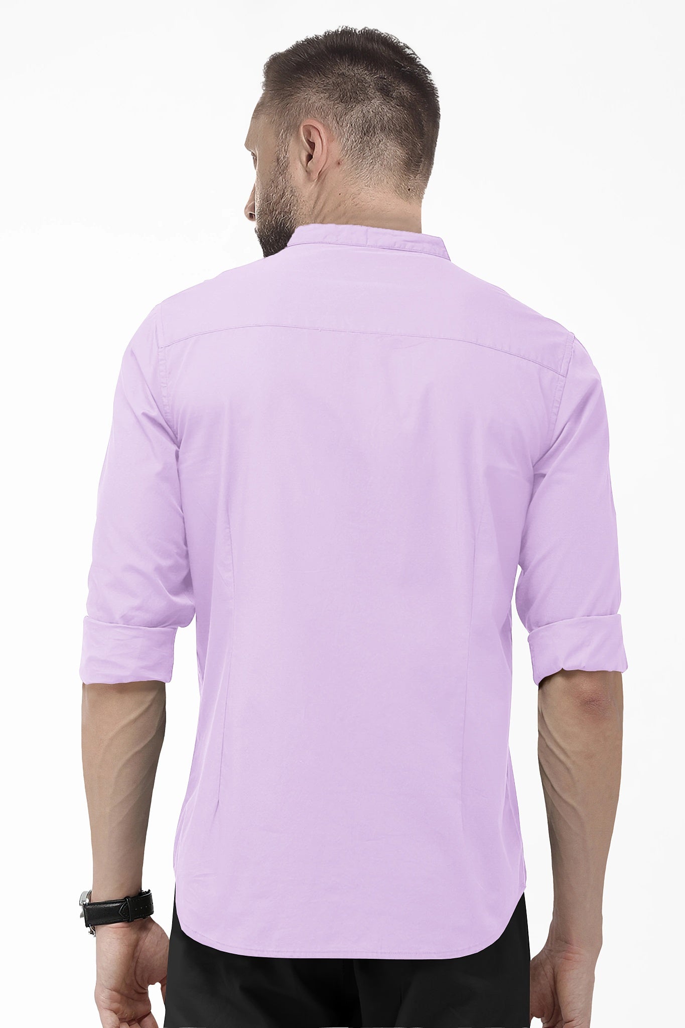 Lilac Purple Mandarin Collar Giza Cotton Shirt