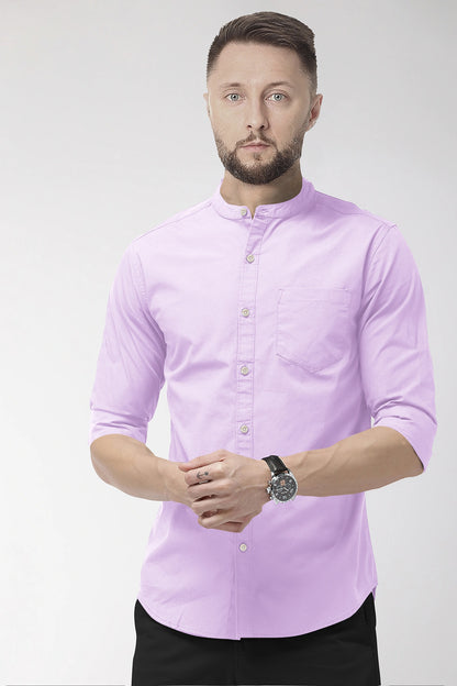Lilac Purple Mandarin Collar Giza Cotton Shirt