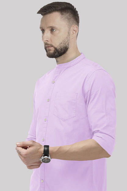 Lilac Purple Mandarin Collar Giza Cotton Shirt