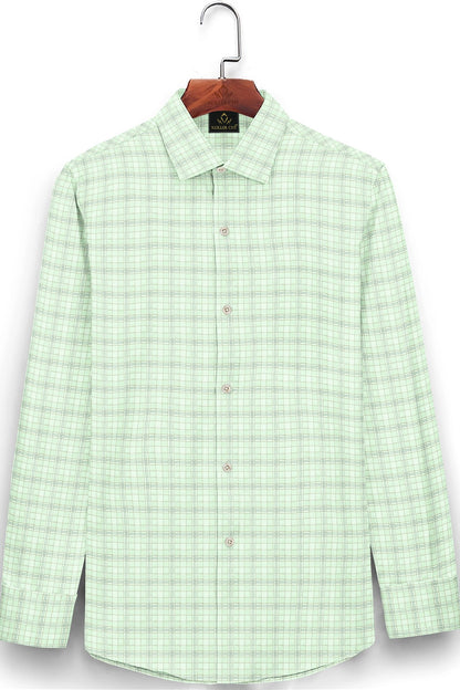 Pistachio Green with Midnight  Blue and Umber Brown Checks Premium Egyptian Giza Cotton Shirt