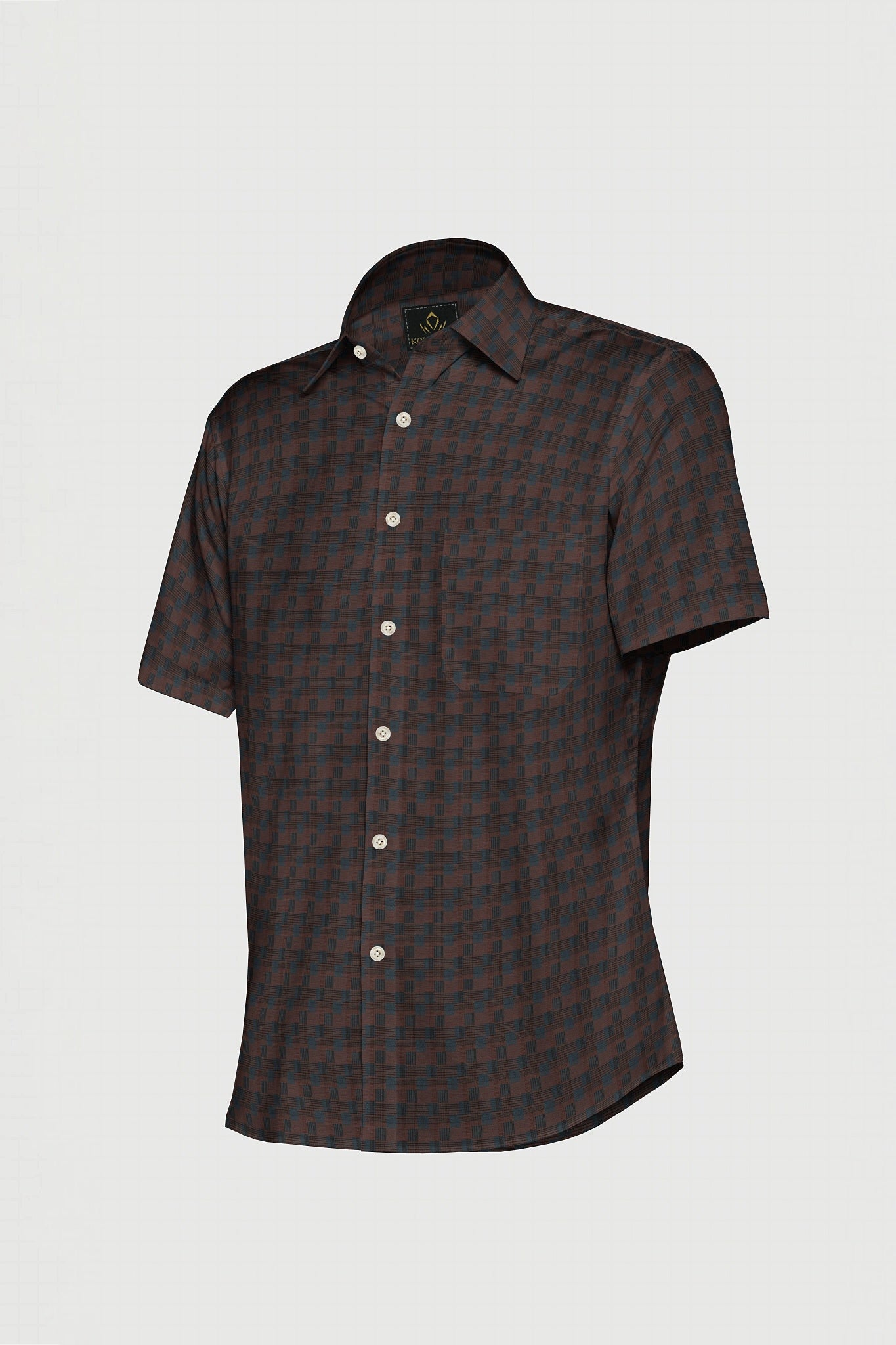 Cinnabar Brown and Teal Blue Jacquard Check Giza Cotton Shirt
