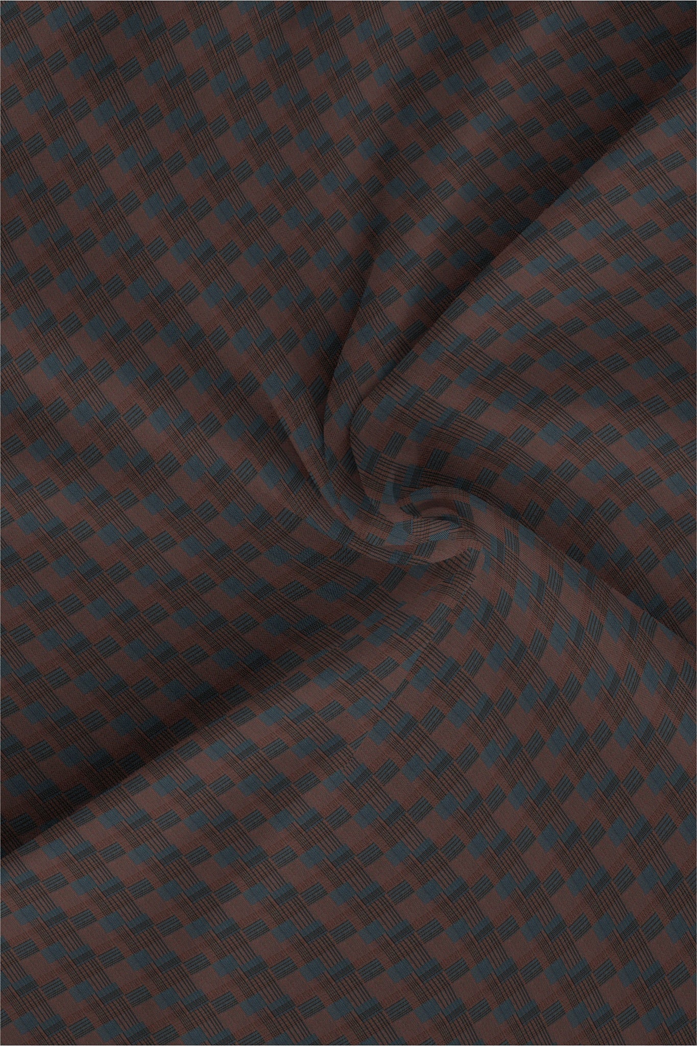 Cinnabar Brown and Teal Blue Jacquard Check Giza Cotton Shirt