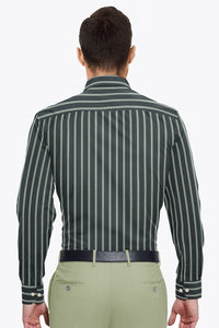 Iron Grey with Green Double Stripes Mens Cotton Shirt