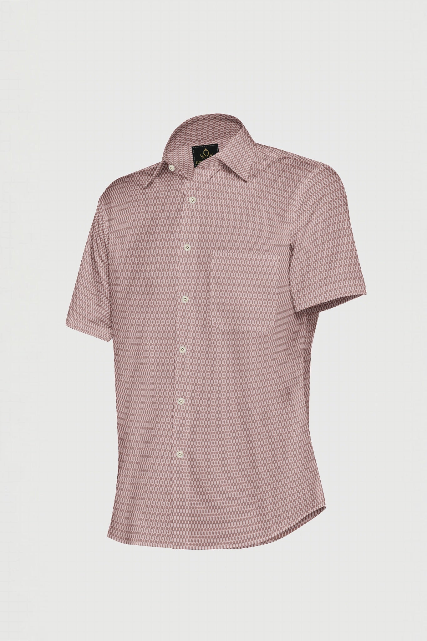 Copper Brown and White Diamond Checks Dobby Textured Print Cotton Shirt