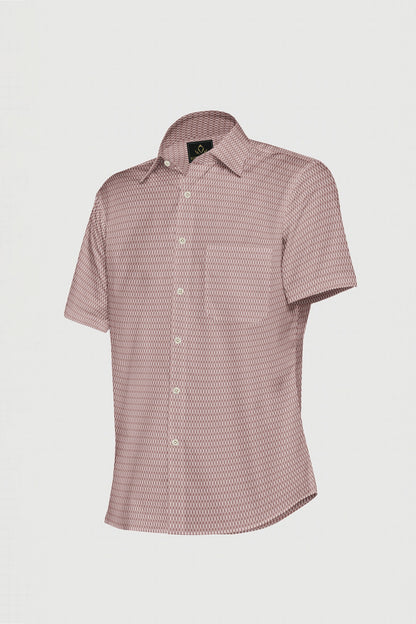 Copper Brown and White Diamond Checks Dobby Textured Print Cotton Shirt