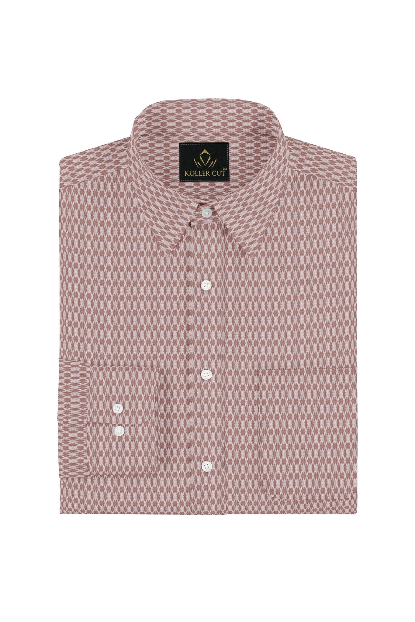 Copper Brown and White Diamond Checks Dobby Textured Print Cotton Shirt