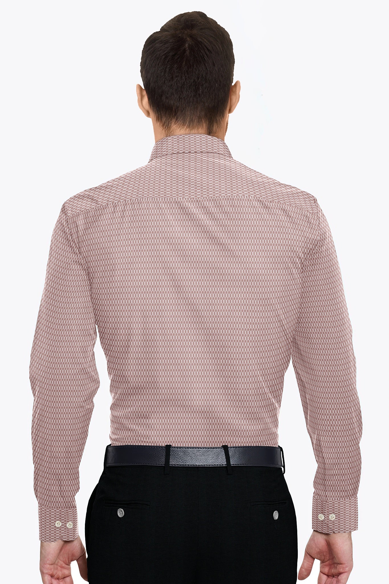 Copper Brown and White Diamond Checks Dobby Textured Print Cotton Shirt