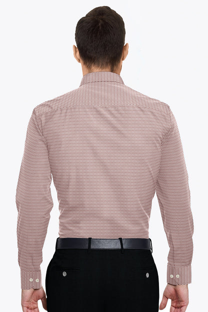 Copper Brown and White Diamond Checks Dobby Textured Print Cotton Shirt